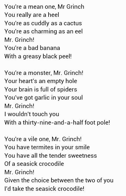 lyrics you're a mean one|mean one grinch lyrics.